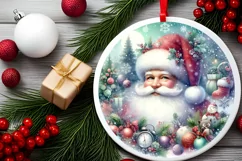 Pastel Watercolor Christmas Santa Round Ornament PNG Product Image 1
