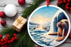 Melting Ice Wall with Walrus Round Ornament Sublimation PNG Product Image 2