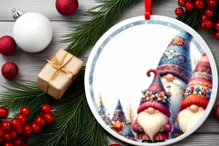 Colorful Christmas Gnomes Round Ornament Sublimation PNG Product Image 1