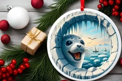 Snow Made Wall with Smiling Seal Round Ornament Sublimation Product Image 2