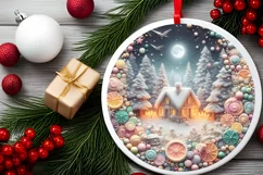 Molten Candy Christmas Scene Round Ornament Sublimation PNG Product Image 1