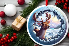 Deer in Melting Ice Wall Round Sublimation PNG Product Image 2