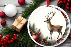 Watercolor Christmas Reindeer Ornament Sublimation PNG Product Image 2