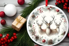 Watercolor Christmas Reindeer Ornament Sublimation PNG Product Image 2