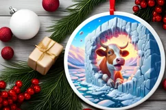 Melting Ice Wall with Cow Round Ornament Sublimation PNG Product Image 1