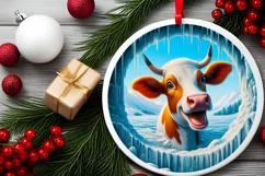 Melting Ice Wall with Cow Round Ornament Sublimation PNG Product Image 2