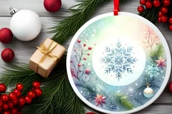 Pastel Christmas Snowflake Round Ornament Sublimation PNG Product Image 1