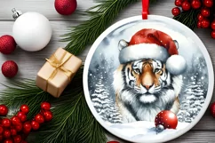 Digital Painting Round with 3D Tiger Portrait and Santa Hat Product Image 2