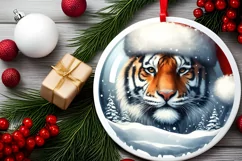 Winter Scene Tiger Portrait with Santa Hat Sublimation PNG Product Image 2
