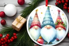 Colorful Christmas Gnomes Round Ornament Sublimation PNG Product Image 2