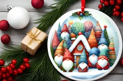 Colorful Christmas Gnomes Round Ornament Sublimation PNG Product Image 2