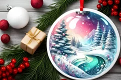 Colorful Winter Scene Round Ornament Sublimation PNG Product Image 2