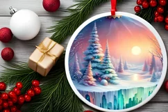 Pastel Christmas Winter Scene Ornament Sublimation PNG Product Image 2
