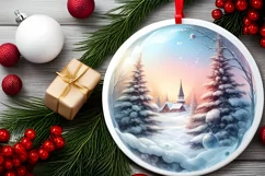 Pastel Christmas Winter Scene Ornament Sublimation PNG Product Image 1