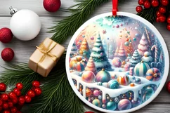 Pastel Christmas Winter Scene Ornament Sublimation PNG Product Image 2