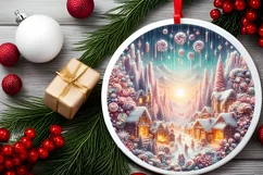 Pastel Christmas Winter Scene Ornament Sublimation PNG Product Image 1