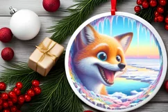 Digital Painting Round with Fox Smiling Out of Ice Wall JPEG Product Image 2