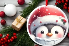 Pastel Christmas Penguin Round Ornament Sublimation PNG Product Image 1