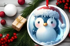 Pastel Christmas Penguin Round Ornament Sublimation PNG Product Image 1