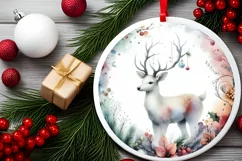 Colorful Christmas Image with Reindeer Round Ornament PNG Product Image 1