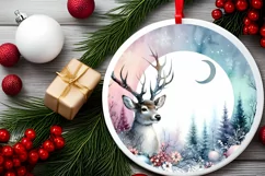Colorful Christmas Image with Reindeer Round Ornament PNG Product Image 2