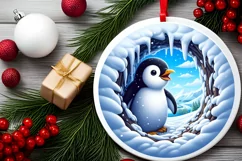 Digital Painting Round with Penguin Smiling Out of Snow Made Product Image 2