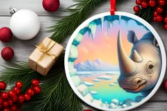 Icy Wall Rhino Flamingo Winter Round Sticker Product Image 1
