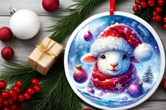 Digital Painting Round with 3D Lamb Portrait and Santa Hat Product Image 2