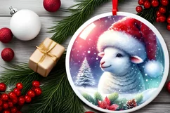 Digital Painting Round with 3D Lamb Portrait and Santa Hat Product Image 2