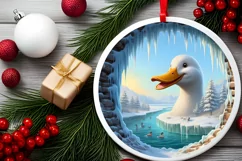 Icy Wall Duck Round Ornament Sublimation PNG Product Image 2