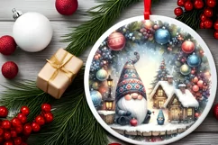 Gnome Christmas Round Ornament Sublimation PNG Product Image 2
