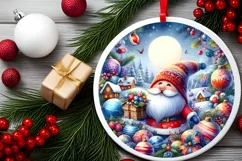 Gnome Christmas Round Ornament Sublimation PNG Product Image 2