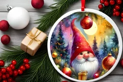Gnome Christmas Round Ornament Sublimation PNG Product Image 2