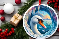 Icy Wall with Swan Round Ornament Sublimation PNG Product Image 2
