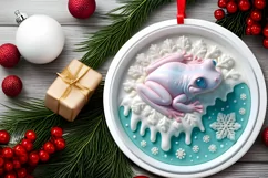 Pastel Deer Christmas Round Ornament Sublimation PNG Product Image 1