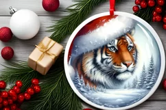 Winter Tiger Christmas Ornament Sublimation PNG Product Image 2