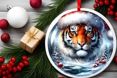 Digital Painting Winter Tiger Christmas Round Ornament Product Image 2