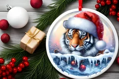 Digital Painting Winter Tiger Christmas Round Ornament Product Image 1