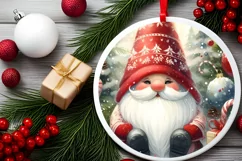 Gnome Christmas Round Ornament Sublimation PNG Product Image 2