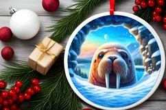 Snow Wall Walrus Round Ornament Sublimation PNG Product Image 1