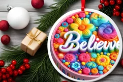 Believe Pastel Round Ornament Sublimation PNG Product Image 2