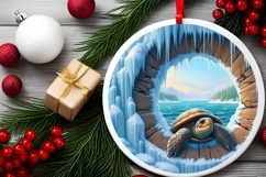Icy Wall Turtle Round Ornament Sublimation PNG Product Image 2