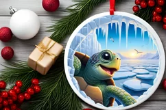 Icy Wall Turtle Round Ornament Sublimation PNG Product Image 2