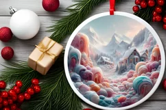 Pastell Candy Scene Round Ornament Sublimation PNG Product Image 2