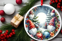 Colorful Watercolor Winter Gnomes Round Sticker Ornament Product Image 1
