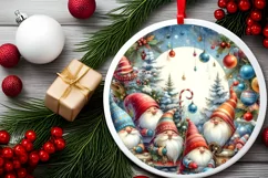 Colorful Watercolor Gnomes Round Ornament Sublimation PNG Product Image 2