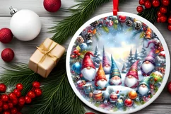 Colorful Watercolor Gnomes Round Ornament Sublimation PNG Product Image 1
