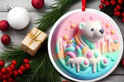 Polar Bear Pastel Round Ornament Sublimation PNG Product Image 2