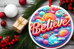 Believe Pastel Round Ornament Sublimation PNG Product Image 2