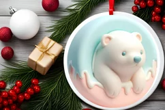 Pastel Polar Bear Round Ornament Sublimation PNG Product Image 2